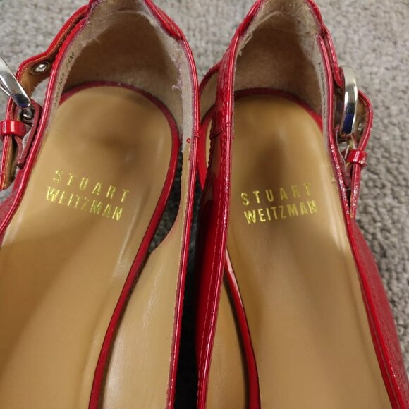 Stuart Weitzman Patent Leather Pumps Womens 7.5 Shoes Heels Red - Picture 6 of 8